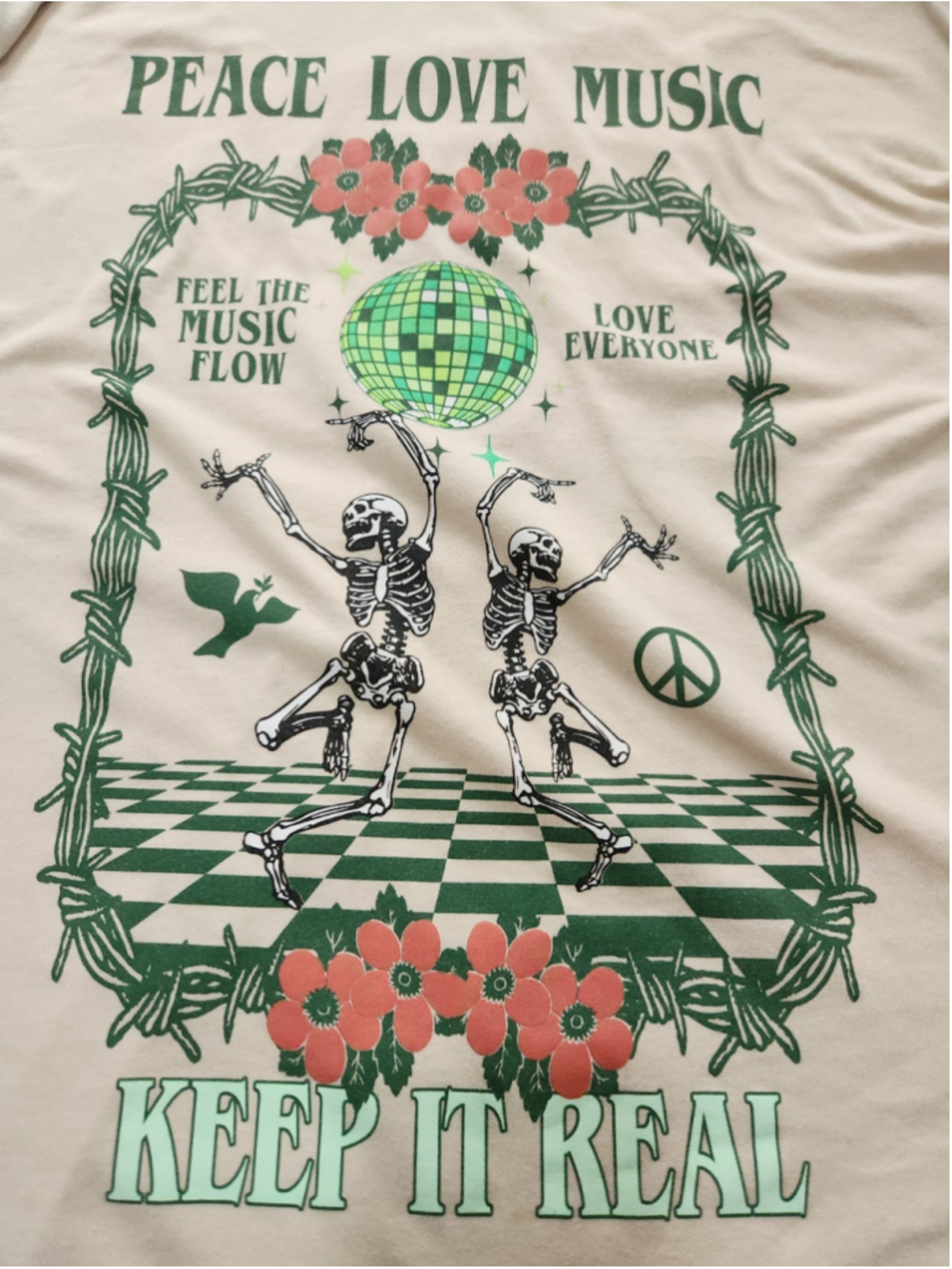 Peace Love & Music Graphic T-shirt Large Unisex Short Sleeves